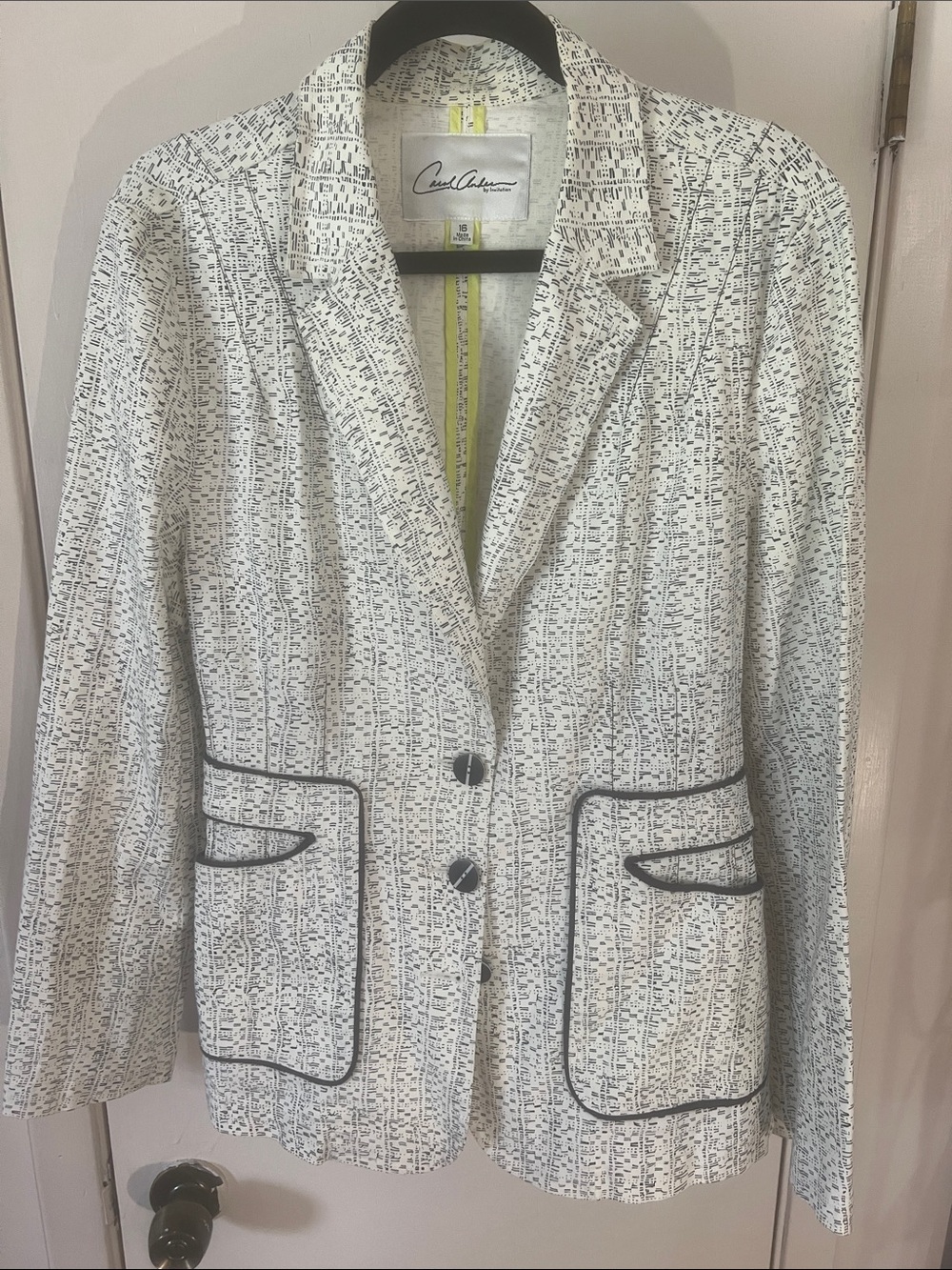 CAbi Cream Blazer with Navy Trim and Micro-Print